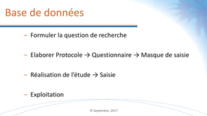 Création et gestion de bases de données en Santé Publique