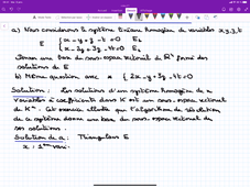 F2 Exercice Espaces vectoriels  : base des solutions d'un système d'équations homogènes